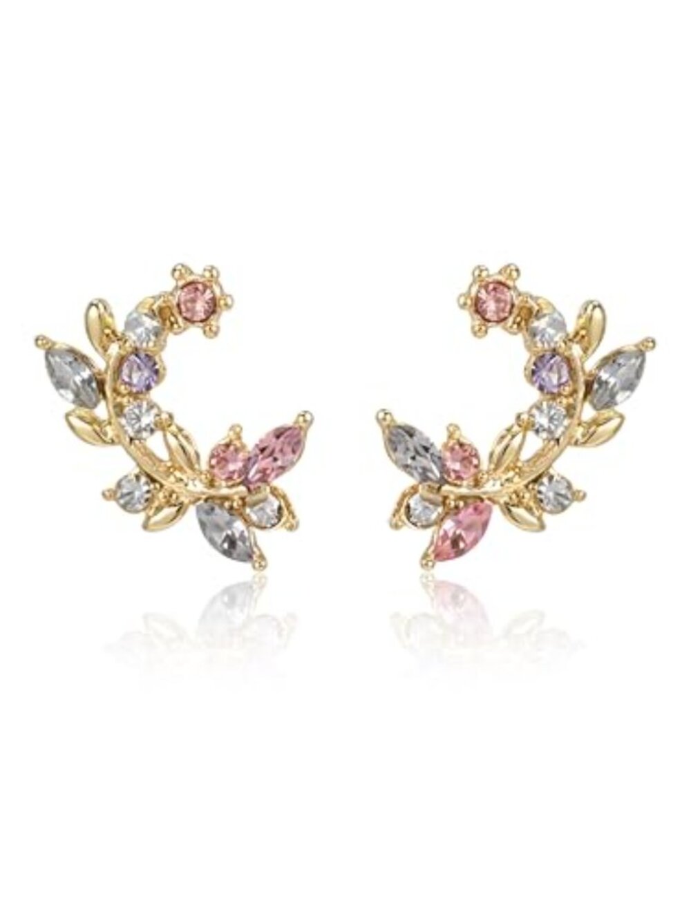 14K Gold Plated Leaf Ears for Women Colorful Marquise‎ Cubic Zirconia Floral